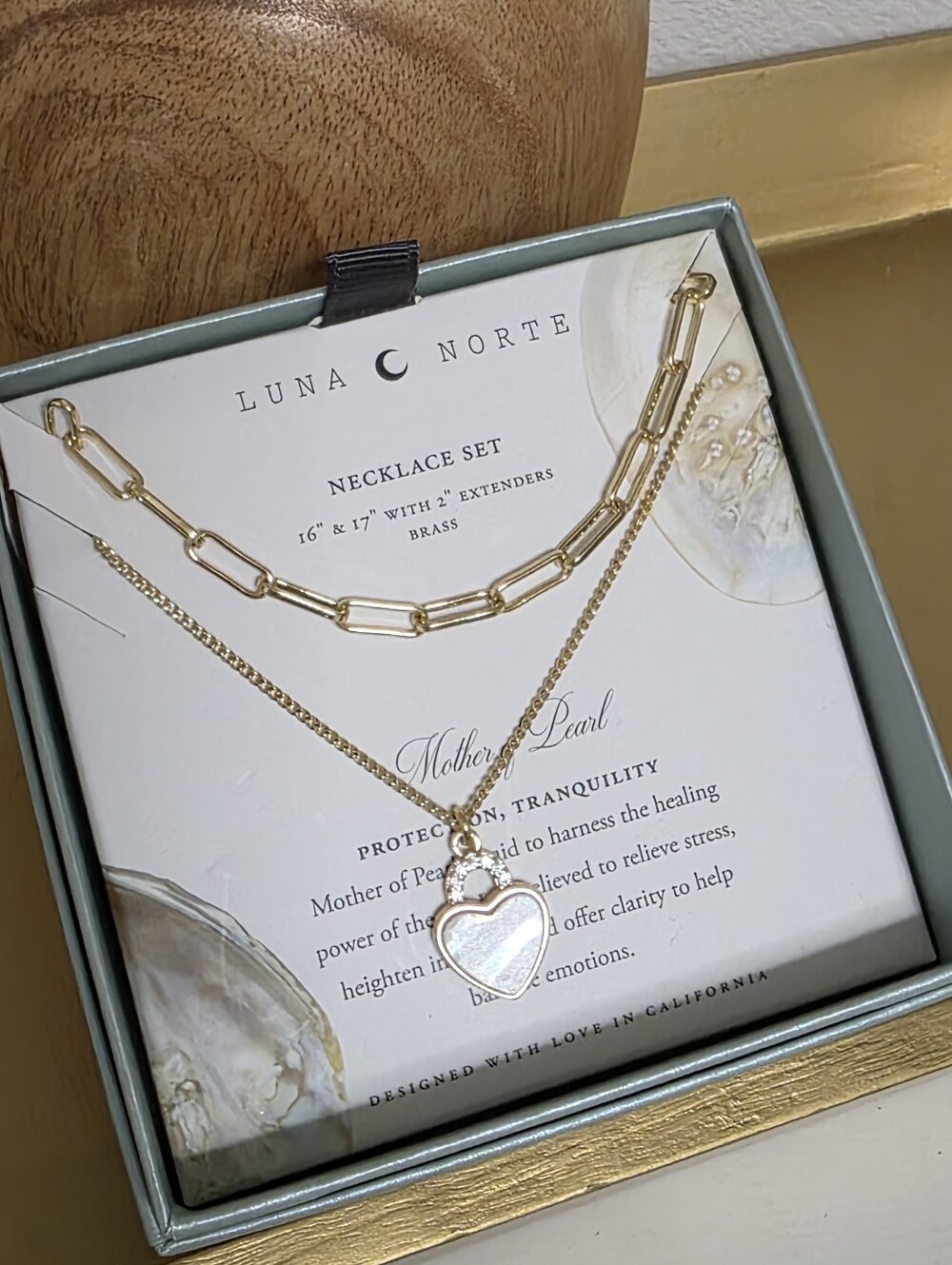 Luna Norte Gold Mother of Pearl Heart Necklace Set